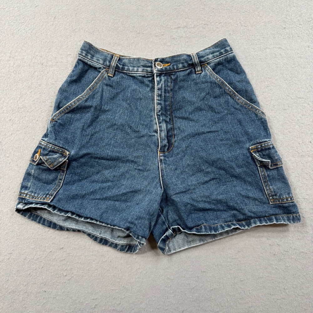 Y2K Route 66 Cargo Shorts Women's 7/8 Blue Denim High Rise Classic Fit Outdoor